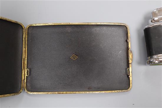 A Komai peacock cigarette case, signed and a cigarette lighter